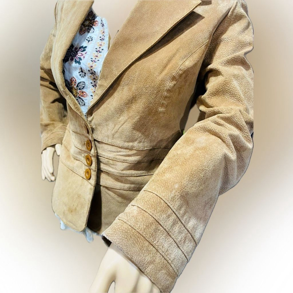 Vintage 90’s Carlie’s Court Classic Tan Suede Blazer/Jacket Size M - Picture 4 of 8
